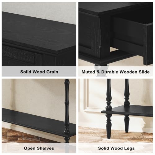 Console Table with 2 Drawers and Storage Shelf, Black Entryway Table