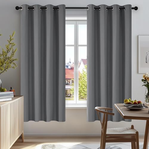 Deconovo Blackout Curtains for Bedroom ? Set of 2 52W x 63L Inch Thermal Insulated & Noise Reducing Panels?Home Window Room Darkening Sustainable Grommet Drapes for Living Room and Nursery, Light Grey