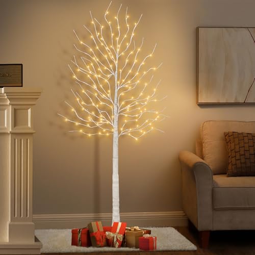 2-Pack 6-Foot Lighted Birch Trees with 160 Warm White LEDs - Indoor & Outdoor Holiday Decor