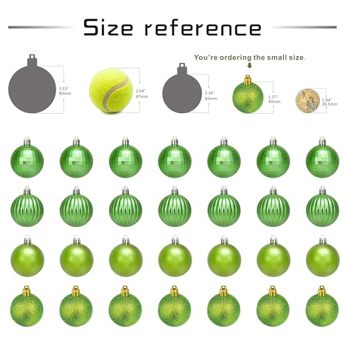 28ct Shatterproof Mini Christmas Ball Ornaments - 1.57 Inch Lime Green