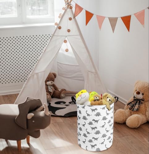 Round Dinosaur Laundry Hamper - Fabric Storage Basket with Handles