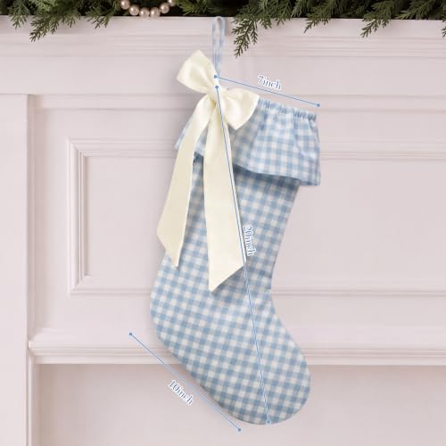 Twistover 4 Pack Blue Gingham Floral Christmas Stockings with Ruffled Cuffs & Bows