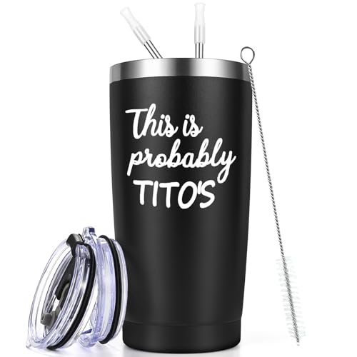 Qtencas 20oz Titos Insulated Travel Tumbler - Black, Funny Vodka Gift for Men Dad Husband