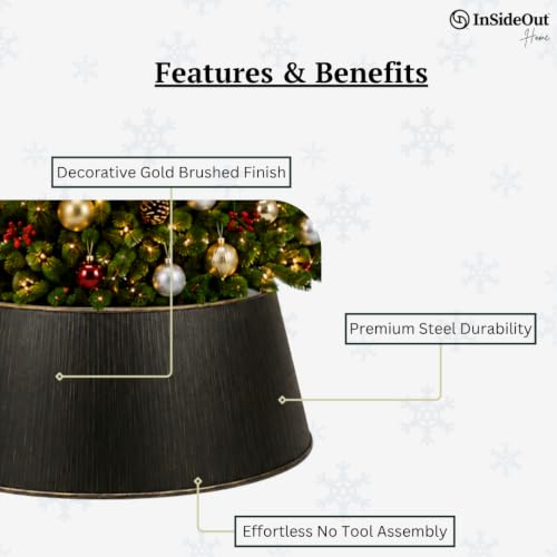 InSideOut Black Christmas Tree Collar - Modern Metal Xmas Tree Skirt, 10" H x 21" Top Ø 27" Base
