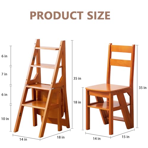 3-in-1 Folding Ladder Chair & Step Stool - Solid Wood Convertible Rack