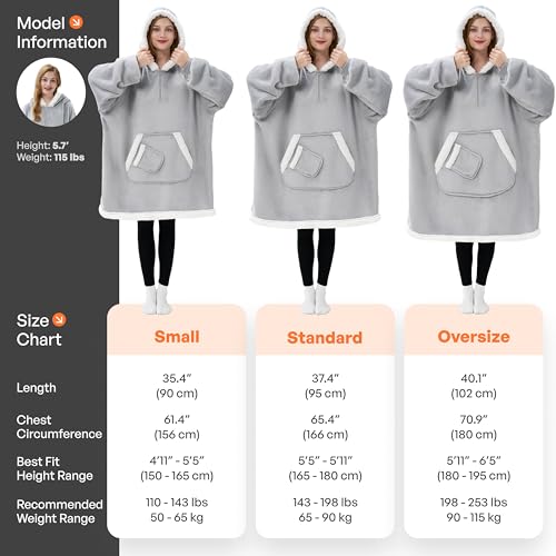 Wearable Blanket Hoodie with Pockets, Oversized Sherpa Fleece Loungewear