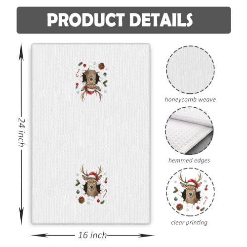 Christmas Reindeer Kitchen Dish Towels Set of 2 I- Christmas Towels 16x24 Inches