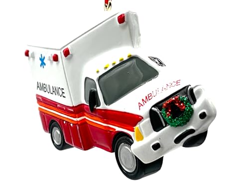 4-Inch Ambulance Christmas Ornament - Red & White Holiday Decor