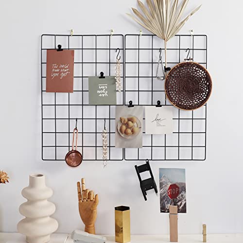 Set of 2 Metal Wall Grid Panels - Photo Display & Wall Storage Organizer