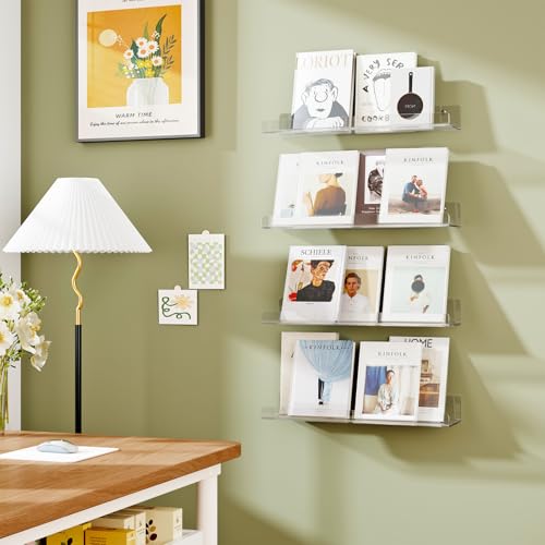 15-Inch Clear Acrylic Floating Wall Shelves - 4 Pack Display Organizer