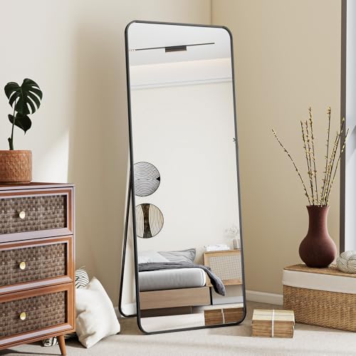 56" x 21" Full Length Floor Mirror, Aluminum Alloy Frame - Black