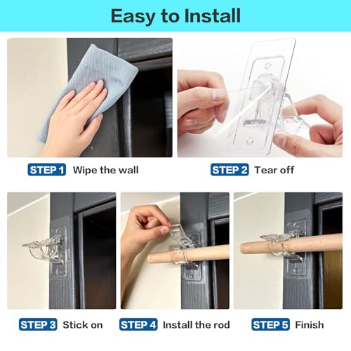 4 Pack No Drill Curtain Rod Brackets, Adhesive Heavy Duty Rod Holders