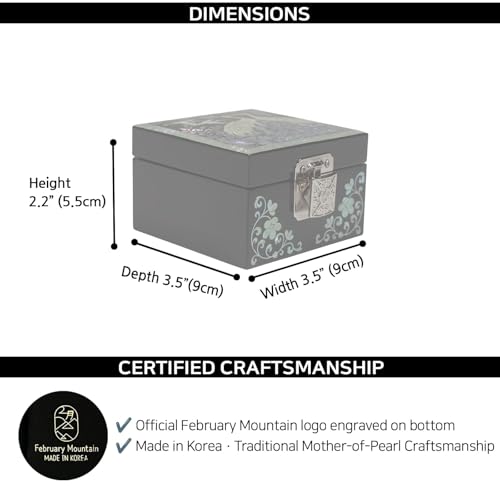 February Mountain Mother-of-Pearl Jewelry Box with Crane Variation - Handcrafted Black Lacquered Keepsake Storage, Red Velvet Interior, Gift for Women