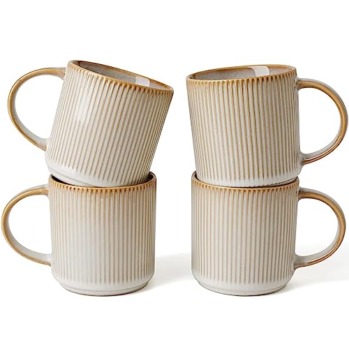 Famiware Star Cappuccino 12oz Coffee Mug Set of 4 with Handle - Handcrafted Ceramic Cups