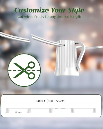 Brightown White 500FT Commercial C7/E12 Christmas Light Socket Set Spool
