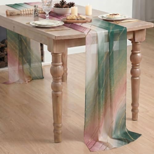 Artoid Mode 28x120 Inch Boho Green Stripes Christmas Table Runner – 10ft