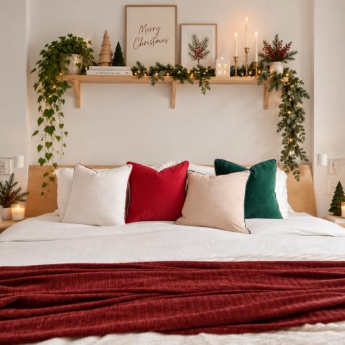 MONDAY MOOSE Christmas Decorative Throw Pillow Covers Set of 4, 16x16 Inch Velvet, Red/Green/Beige/White