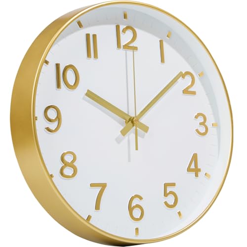 8-Inch Silent Gold Wall Clock, Non-Ticking Minimalist Analog Clock for Home