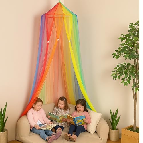 Rainbow Hanging Canopy for Kids - Mesh Play Tent for Bedroom & Classroom