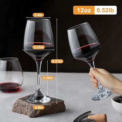 Glazvia Clear Wine Glasses Set of 6, 12oz, Elegant Stemmed Drinking Glasses