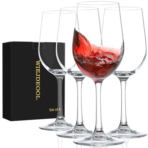 WIEJDEOOL Set of 4 Red Wine Glasses 11oz Hand Blown Crystal - Variation 1 | Elegant Gift for Wine Lovers