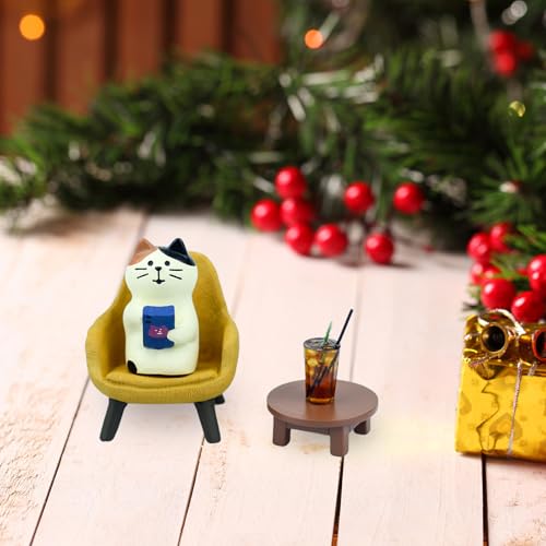 Miniature Cat Figurine Set with Sofa and Coffee - Cute Desk Decor