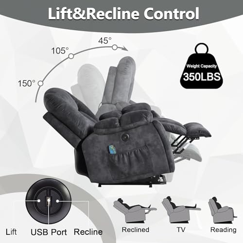 Power Lift Recliner Chair with Massage, Lumbar Heat, and USB, Gray
