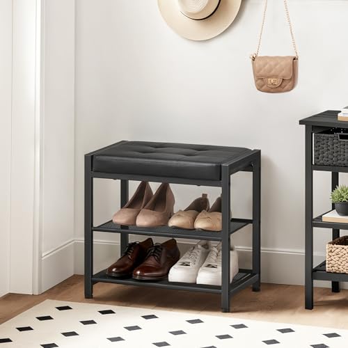3-Tier Shoe Storage Bench with Padded PU Leather Seat, Entryway Shoe Rack