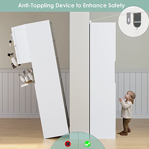 Tall Bathroom Storage Cabinet with Drawer and Shelves, 67-Inch White Linen Tower