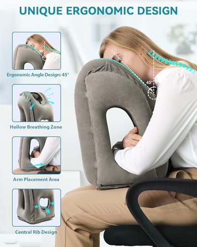 Inflatable Travel Neck Pillow for Airplanes, Cars & Office - Grey