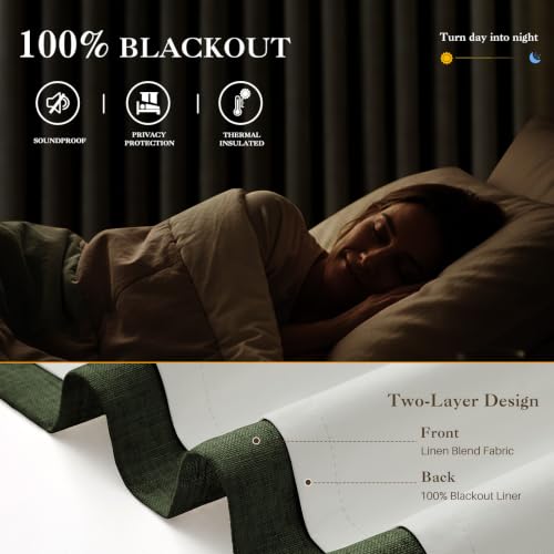 Olive Green Linen Pinch Pleated Blackout Curtains 40W x 95L (Pack of 2) – 95" Long