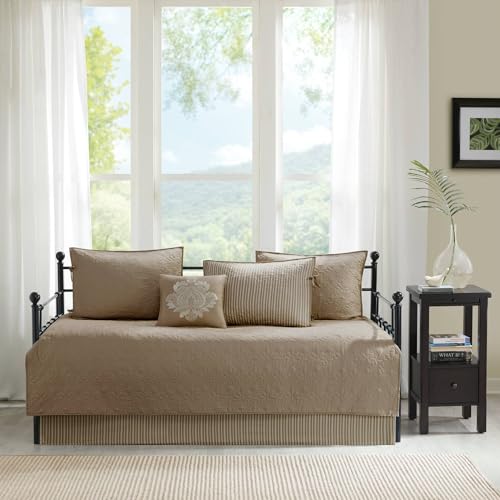 Classic Quilted Daybed Cover Set - 6 Piece Reversible Bedding, Khaki (39"x75")