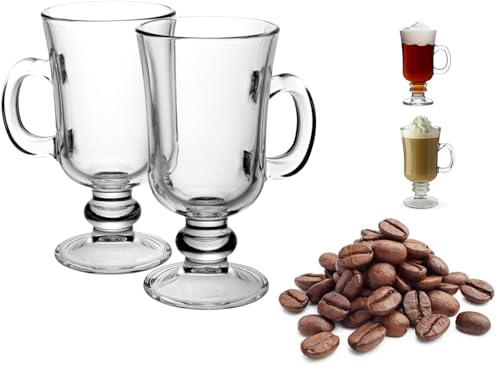 AVC HOME Irish Glass Coffee Mugs Set of 2, 7.5 oz Clear Latte Cups with Handle