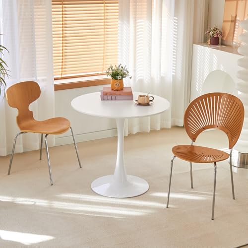 31.5" Round Tulip Dining Table, Mid-Century Modern Pedestal Table (White)