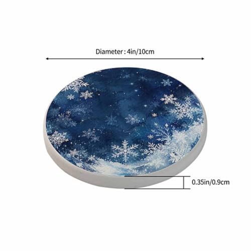 oFloral Snowflake Coasters 4" Set of 2 – Merry Christmas / New Year Absorbent Ceramic