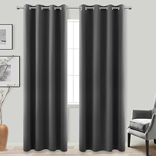 Dark Grey Thermal Insulated Blackout Curtains - 84 Inch Grommet Window Drapes