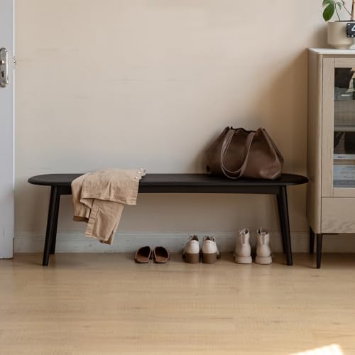 47-Inch Solid Oak Wood Dining Bench, Modern Rounded Entryway Bench