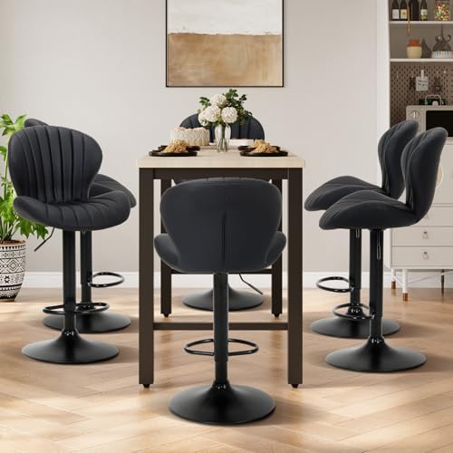 Adjustable Swivel Bar Stools, Set of 3, Upholstered Faux Leather Bar Chairs