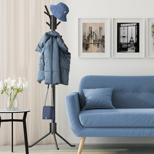 Standing Coat and Hat Rack, 18-Hook Metal Tree Hanger, Black