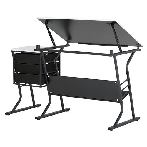 Adjustable Drafting Table and Stool Set with Storage Drawers