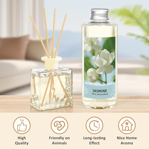 Jasmine Reed Diffuser Oil Refill 200ml with 6 Sticks for Home Fragrance