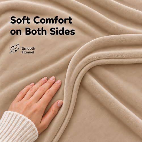 LaffyLo Twin Size Electric Heated Blanket 62x84 Light Brown Ultra Soft Flannel with 4 Heat Settings & Auto Shutoff