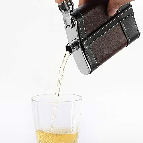 Premium 8oz Stainless Steel Hip Flask with Leather Wrap & Funnel - Leak-Proof, Gift Boxed