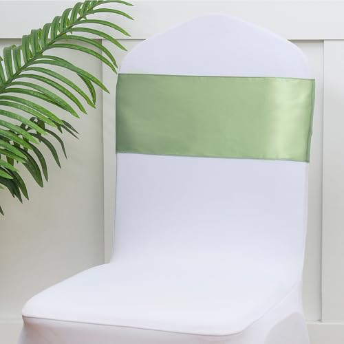 Sage Green Satin Chair Sashes - 50 Pack Ribbon Ties for Wedding & Events