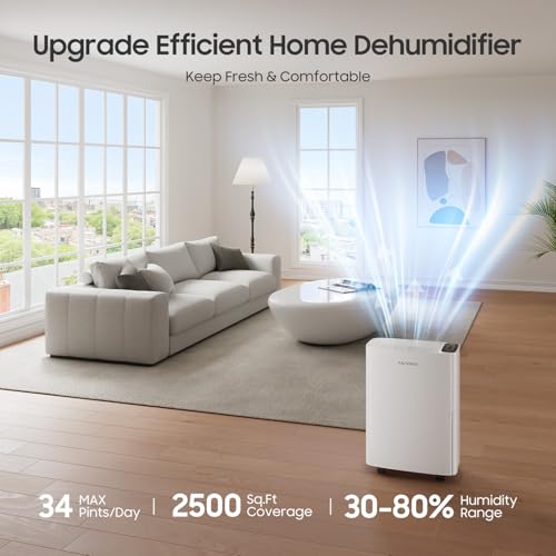 34 Pint Dehumidifier for Basement with Drain Hose & 4 Modes