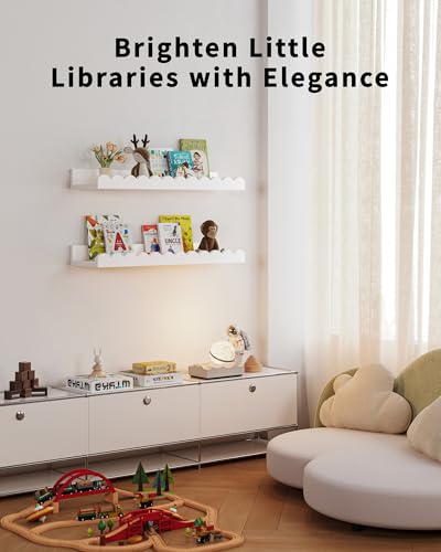 White Floating Nursery Book Shelves - 4-Pack Scalloped Wall Shelves