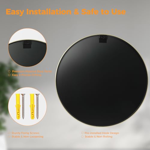 20 Inch Gold Round Wall Mirror - Shatterproof Circle Mirror for Bathroom