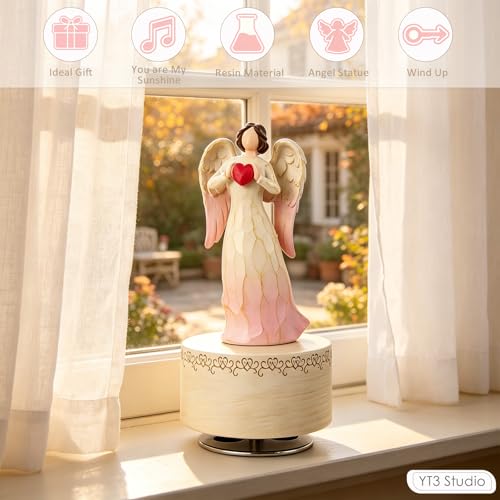 Rotating Angel Music Box, 5.7-Inch Hand-Painted Resin Keepsake Gift