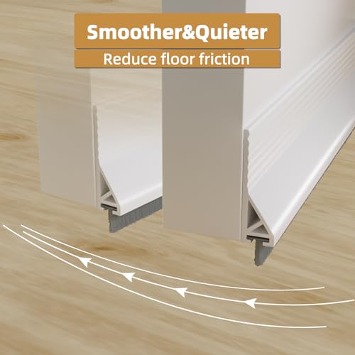 39-Inch Door Draft Stopper with Brush - Adhesive Door Sweep, White