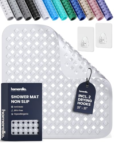 Square Non-Slip Shower Mat, 21x21 Inch Anti-Mold Bath Mat with Suction Cups